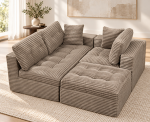 Sofá Seccional Moderno de Corduroy, Convertible en Forma de L, Tapizado en Terciopelo, para Sala de Estar u Hotel - Product Image 5