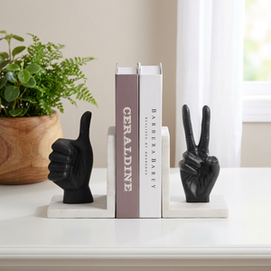 Sujetalibros de metal AK Brass con diseño de mármol blanco y negro, juego de 2, soportes decorativos para libros para decoración de estanterías en el hogar, oficina o biblioteca. - Product Image 1