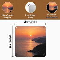 Peinture sur panneau en aluminium Paysage océanique au coucher du soleil Décoration murale en métal Impression artistique en aluminium Carré 20 cm