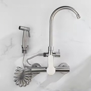 Оптовая продажа, 304 настенный Многофункциональный кухонный кран с одной ручкой из нержавеющей стали, распылитель давления для раковины в ванной - Product Image 2