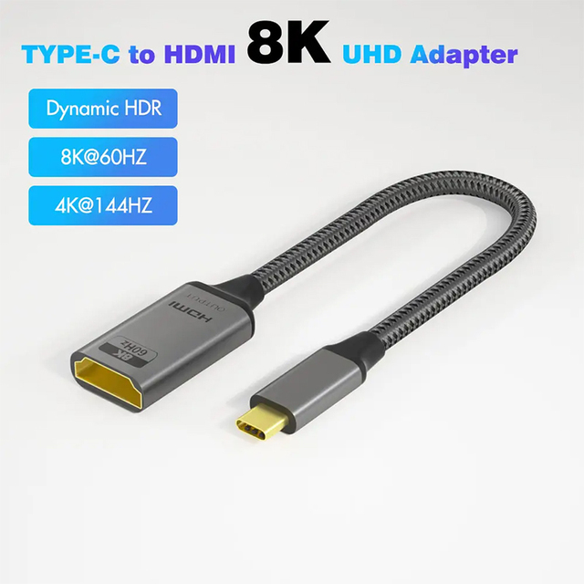 Xput New USB C to HDMI 2.1 Adapter Cable 48Gbps 8K 60Hz Type C Male to HDMI Female UHD Video Converter for PC