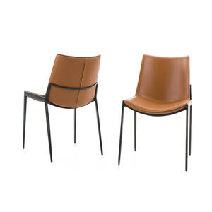 Chaise de salle à manger sans accoudoirs en cuir de selle simple et durable avec cadre en acier au carbone pour la maison, l'<span class=keywords><strong>appartement</strong></span>, la villa, la <span class=keywords><strong>location</strong></span>, <span class=keywords><strong>le</strong></span> restaurant - Product Image 4