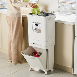 Kitchen Trash Can With Lid Large Capacity Sorting Wet Dry Waste Portable Indoor Use Rectangular Shape 6.23kg - Product Image 1