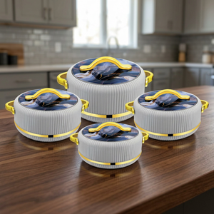 ANAX 4-Piece Classic Heatable Insulated Stainless Steel <b>Food</b> <b>Warmer</b> Set Stackable Thermal Casserole Metal Lids Kitchen Catering - Product Image 2