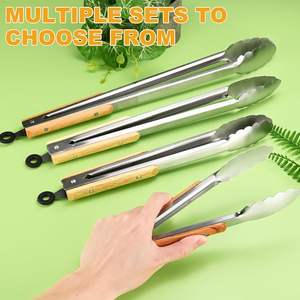 Pinzas para Barbacoa de Acero Inoxidable con Mango de Roble, Pinzas para Parrilla, Pinzas para Alimentos para Cocina - Product Image 4