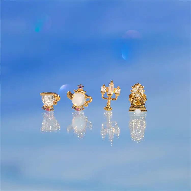 SP Fairy Tale Collection orecchini a bottone in argento 925 placcato oro 18 carati con zirconi geometrici
