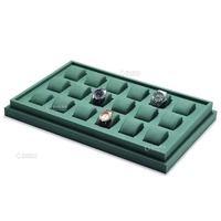 Plateau de présentation de montres en daim bleu en gros, présentoir de montres, présentoirs à bijoux
