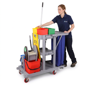 Carrito de Limpieza Resistente con 4 Ruedas Giratorias, Marco de Plástico, 2 Estantes, Uso en Interiores - Product Image 2