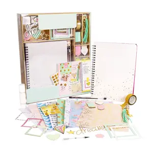 Diy个性化设计生日女孩文具日记本贴纸螺旋装订笔记本礼品套装可爱