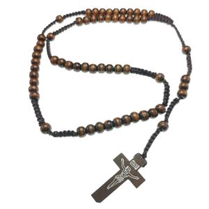 Rosario Católico Unisex con Colgante de Cruz de Jesús, Cuentas de Madera Natural, Cadena Exquisita, Regalo de Joyería Cristiana para Pascua - Product Image 3