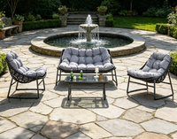 Ensemble de meubles de patio modernes pour l'extérieur, 4 pièces, ensemble de conversation en rotin tressé avec coussins et table basse en verre pour jardin, balcon