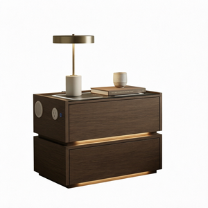 Mesa de Noche Moderna de Madera de Caoba sin Pintar, Ecológica, para Bebés, con Carga Bluetooth, USB y LED, sin Ensamblaje, Duradera - Product Image 1