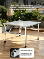 Table à manger pliante en acier inoxydable, design carré portable pour chambres locatives, barbecues en plein air, vente de rue, marchés nocturnes
