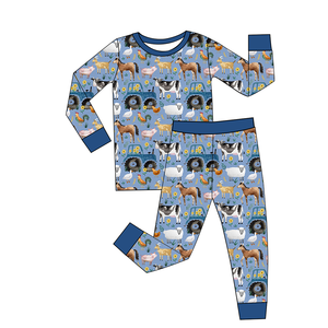 儿童定制纯色竹纤维2件套长袖睡衣裤儿童套装 - Product Image 4