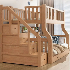 Cama <span class=keywords><strong>litera</strong></span> infantil moderna minimalista de roble, multifuncional, de madera maciza, de dos niveles (superior e inferior) para casas pequeñas - Product Image 2