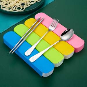 Ensemble de couverts portables en acier inoxydable avec cuillère, fourchette et baguettes pour les voyages, le camping et les cadeaux promotionnels - Product Image 2