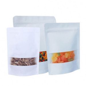 Sacs d'emballage alimentaire en papier kraft avec fermeture éclair et fenêtre 18x26cm – Pack promotionnel - Product Image 1