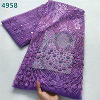 Tulle noir lourd, orné de paillettes brodées à la main, motif feux d'artifice, dentelle en maille, tissu africain de luxe pour robe de mariée ou de soirée 4958
