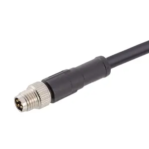 Antarmuka logam M8 3 4 5 6 8 pin pria lurus dengan PVC kabel pelindung hitam Sensor kode