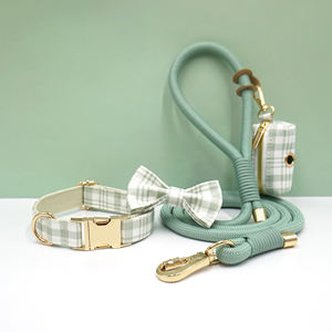 Conjunto de Correa y <span class=keywords><strong>Collar</strong></span> para Perro con Lazo a Cuadros Personalizado, Accesorios Ajustables para Mascotas, Logotipo Personalizado, Color Personalizado, Correa Larga para Perro con Logotipo - Product Image 4