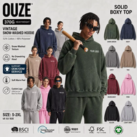 Sweat à capuche coupe ample pour homme, 370 g/m², effet délavé vintage, coupe courte, style streetwear américain, personnalisable avec logo