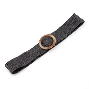Vestido bohemio, Cinturón trenzado con hebilla de estilo de madera, cinturón elástico tejido de paja para mujer - Product Image 5