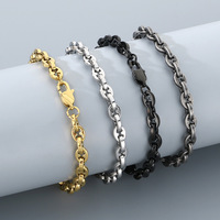 Ensemble collier et bracelet tendance pour homme, simple, résistant à la décoloration, hip-hop, chaîne à maillons de 6 mm et chaîne en forme de lèvres