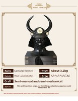 Casque Kabuto de samouraï japonais fait main avec grand ornement en corne de taureau, masque Menpo, motif peint, accessoire d'armure en fer portable pour