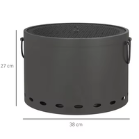 Couvercle en maille métallique cylindrique pour foyer extérieur avec poignée latérale et trous de ventilation pour jardin