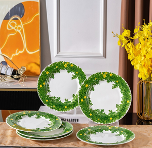 Juego de 6 Platos de Cerámica Estilo Americano Moderno y Sencillo, con Diseño Floral, Decorados con Plantas, No Tóxicos y Ecológicos - Product Image 1