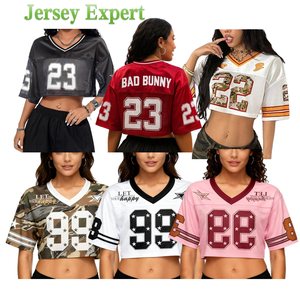 Camiseta Corta Oversize Y2K para Mujer, Estilo Jersey de Fútbol Americano, Manga 3/4, Cuello en V de Malla, Estampado de Número, Ropa Urbana para Día de Partido - Product Image 1