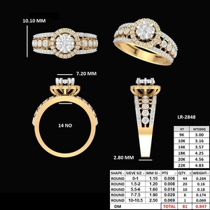 Anillo de Halo de Diamantes de Corte Redondo en Oro Amarillo de 10 Quilates, Joyería Elegante para Compromiso y Boda, Regalo para Novia - Product Image 3