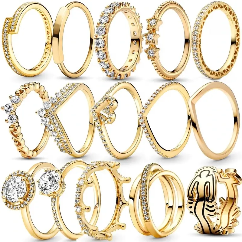 2024 Mais novo 925 Sterling Silver Ring 18k banhado a ouro mulheres moda zircão anéis jóias