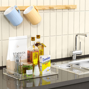 Bandeja de Servicio Transparente de 12x16 Pulgadas -A Prueba de Derrames- Bandeja Decorativa Acrílica Organizadora <span class=keywords><strong>para</strong></span> <span class=keywords><strong>Mesa</strong></span> de Centro, Otomana o Encimera con Asas - Product Image 5