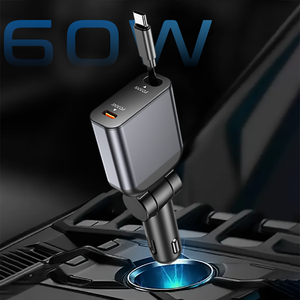 Nouveau chargeur de voiture rétractable PD 60W 2026, charge rapide 2 ports Type C QC30W PD30W pour téléphones et tablettes, avec protection OVP pour iPhone et iPad - Product Image 4