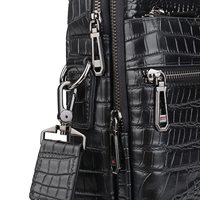Sac d'affaires en cuir de vache véritable 15,6 pouces, sacoche d'ordinateur portable en cuir imprimé crocodile noir pour le bureau