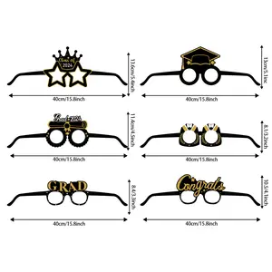 Wholesale 6 Pcs Black Gold Theme Graduate Glasses Set 2024 Graduation Party Decorations Photo Props