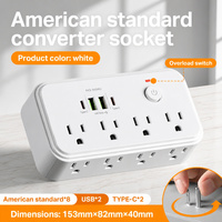 Adaptateur de voyage CE, prise standard américaine, 6 prises, bloc d'alimentation industriel USB avec 2 ports USB A et 2 ports Type-C, noir et blanc