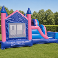 Château gonflable personnalisé avec toboggan, rose et bleu, thème princesse, aire de jeux pour enfants, équipement de parc d'attractions à domicile