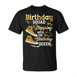 Camiseta Birthday Squad de manga corta con cuello redondo, camiseta unisex para fiesta, Stepping With The Birthday Queen - Product Image 3