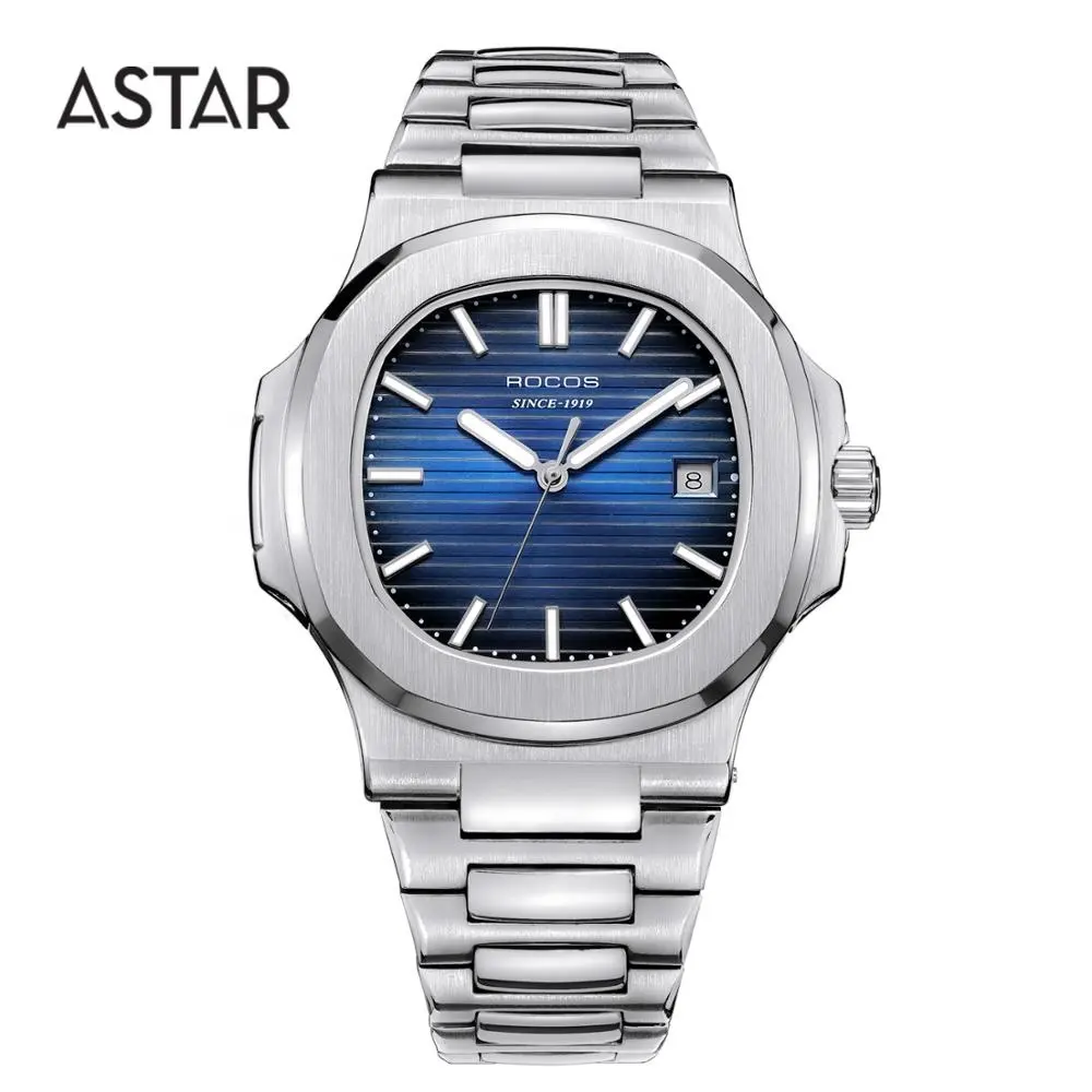 Wholesale custom logo high quality business brush all solid stainless steel bracelet mechanical automatic watch man for sale