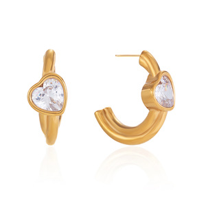 Pendientes Huggie en Forma de Corazón con Zirconia en Forma de C, Engaste de Bisel de Acero Inoxidable para Mujer, Joyería de Moda - Product Image 5