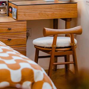 Taburete Butterfly de madera maciza de cerezo, taburete redondo para tocador con respaldo, cojín extraíble, silla de maquillaje para dormitorio - Product Image 2