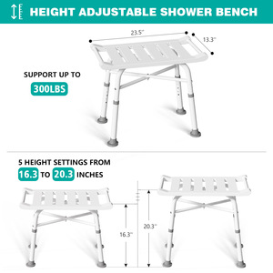 Taburete de Baño de Aluminio con Altura Ajustable, Asiento Antideslizante para Ducha e Inodoro, 61cmx34cmx47cm - Product Image 2