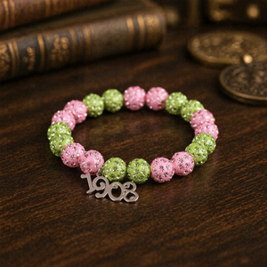 Pulsera de cuentas con letras griegas y bola de cristal rosa y verde, años fundacionales 1908-1913, para mujer y niña, regalo de fiesta, joyería decorativa personalizada - Product Image 4