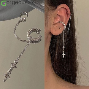 Boucle d'<span class=keywords><strong>oreille</strong></span> manchette non-percée en cristal argenté brillant avec pampille, pour femme, bijou <span class=keywords><strong>de</strong></span> <span class=keywords><strong>piercing</strong></span> <span class=keywords><strong>de</strong></span> cartilage en strass étoile - Product Image 3
