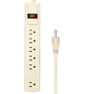 Horizontal Insertion Power Strip with 6 Sockets, 6 Outlets Surge Protector Power Strip with Extension Cord, American Power Bar
