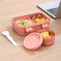Boîte à bento portable avec gobelet à soupe et ustensiles, boîte à lunch en plastique anti-fuite, utilisable au micro-ondes, pour enfants, adultes, école, bureau