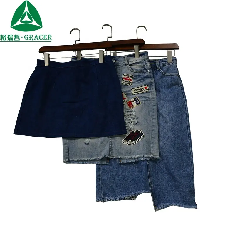 Good quality second hand clothes summer embroidered denim skirt used clothing in vietnam