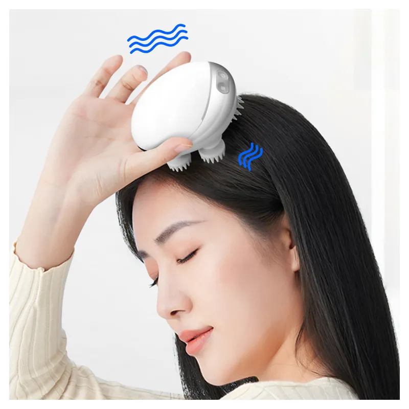 Massageador elétrico de silicone para couro cabeludo, fácil de usar, sem fio, sem vibração, massageador de cabeça, compressa quente